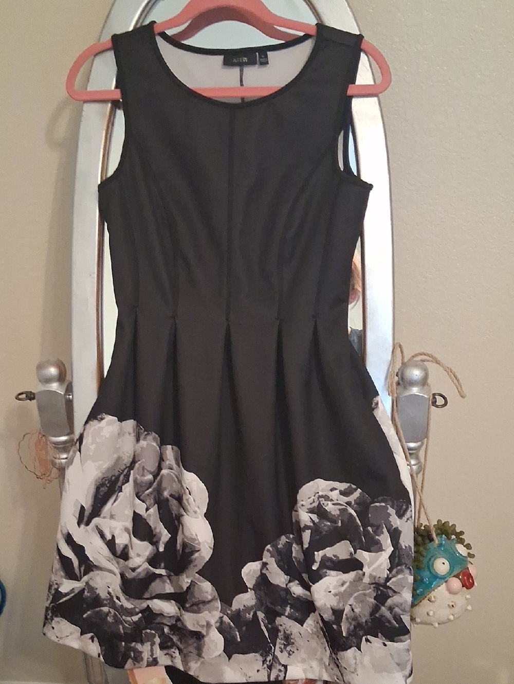 Sleeveless Black Floral Hem Fit & Flare Dress